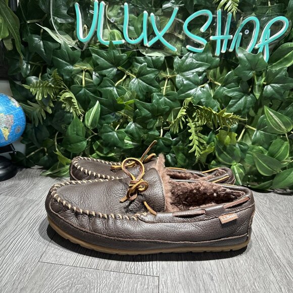 LL Bean Wicked Good Slipper Shoes Leather 11 M  Brown Shearling Lined Moccasin main image 4
